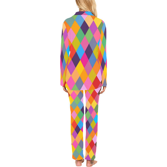 Harlequin Pattern Print Design 02 Women's Long Pajama Set