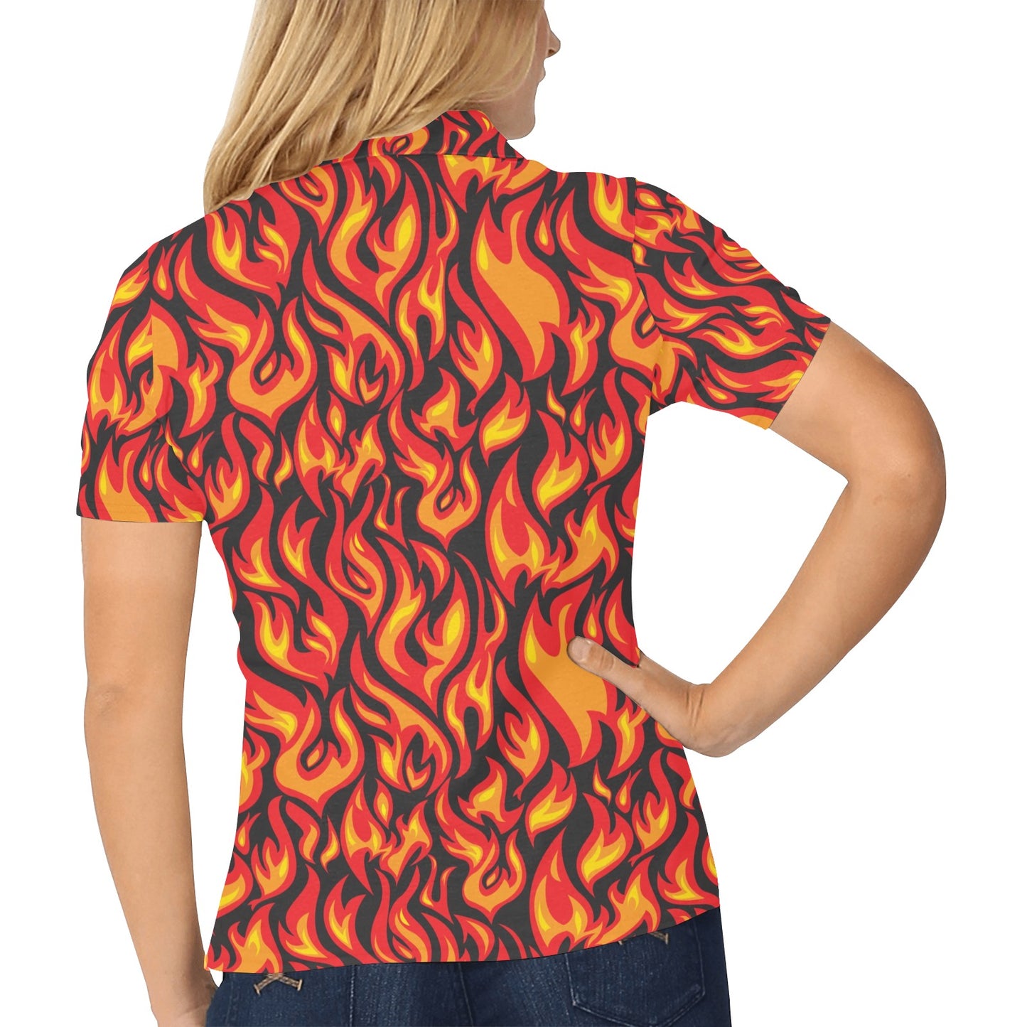 Flame Fire Print Pattern Women's Polo Shirt