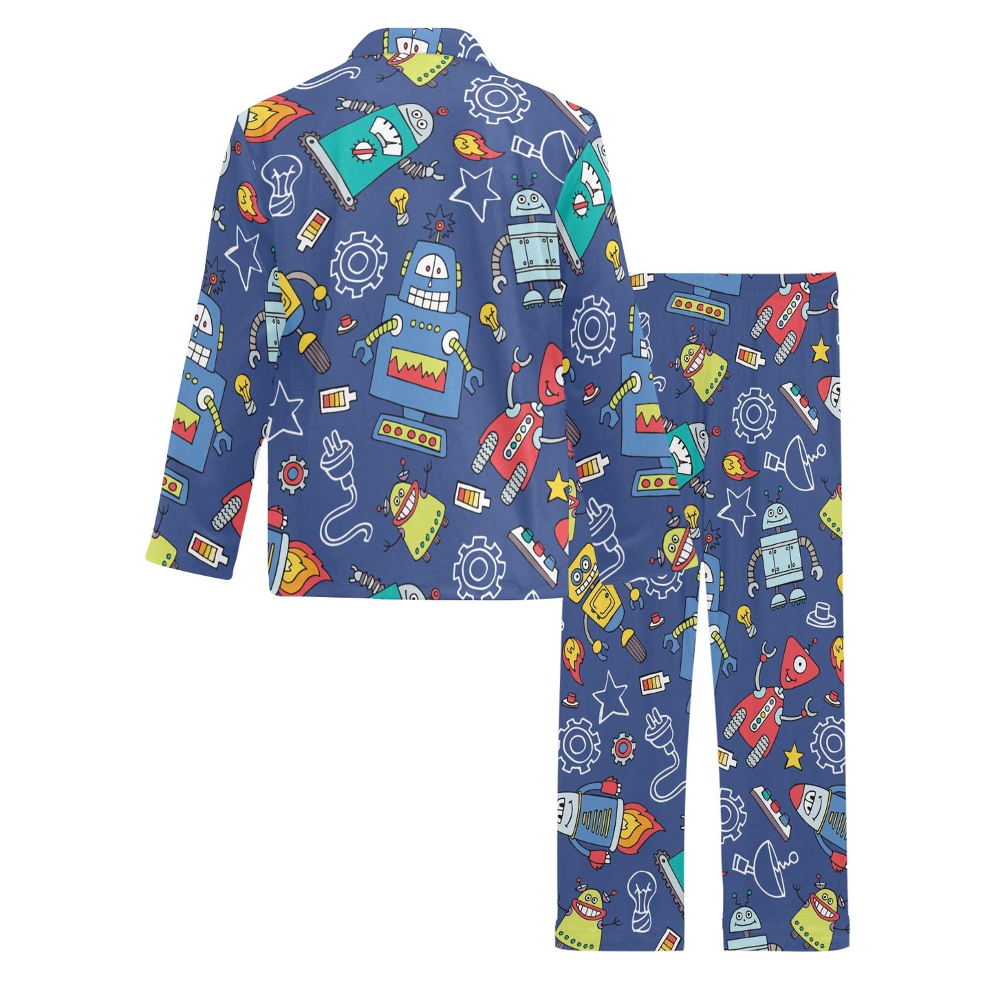 Robot Pattern Print Design A03 Men's Long Pajama Set