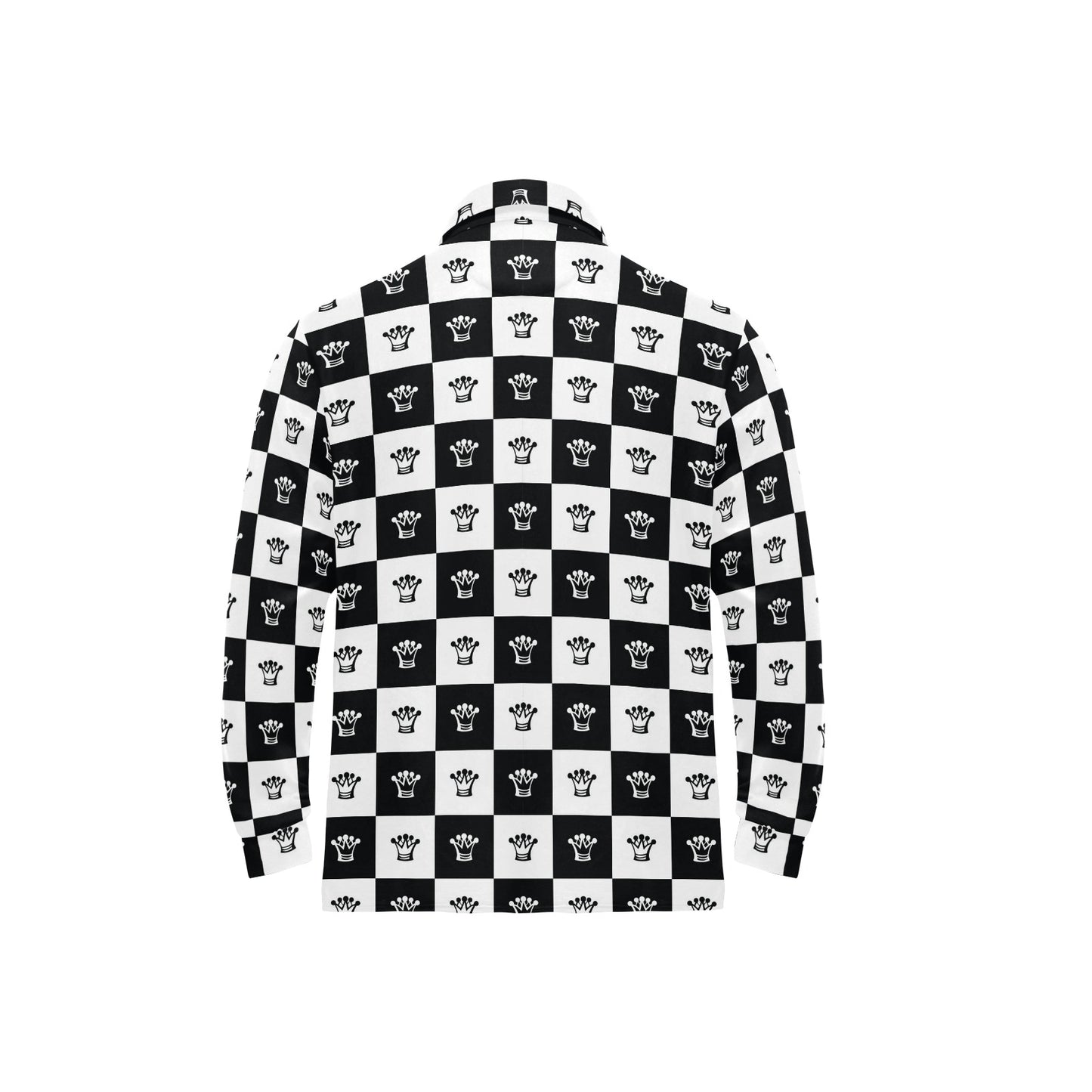 Checkered Flag Crown Pattern Long Sleeve Polo Shirt For Men's
