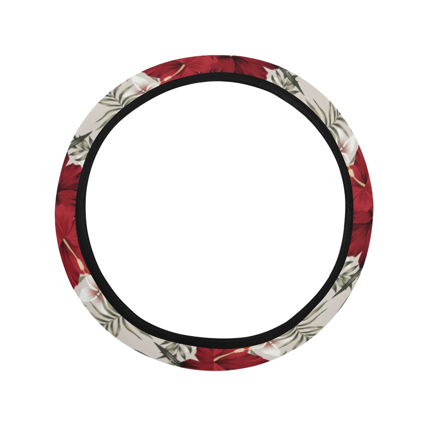 Hibiscus Print Design LKS3011 Steering Wheel Cover with Elastic Edge
