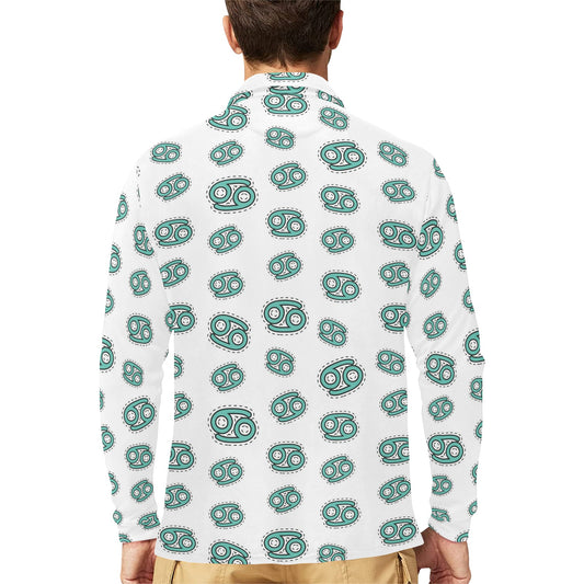 Cancer Zodiac Pattern Print Design 04 Long Sleeve Polo Shirt For Men's