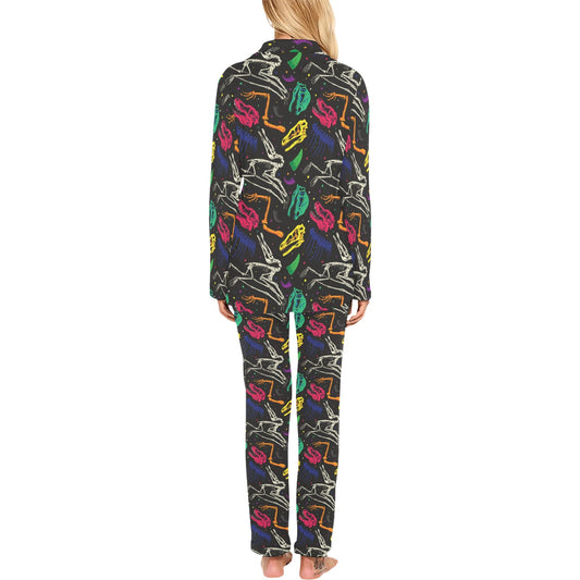 Dinosaur Skull Color Print Pattern Women's Long Pajama Set