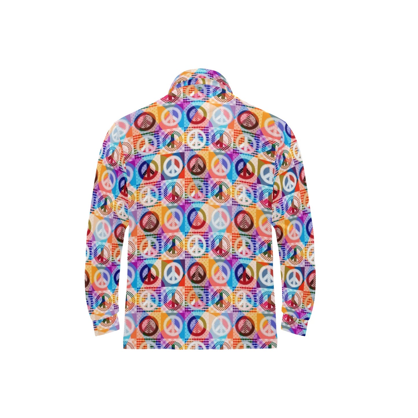 Peace Sign Patchwork Design Print Long Sleeve Polo Shirt For Men's