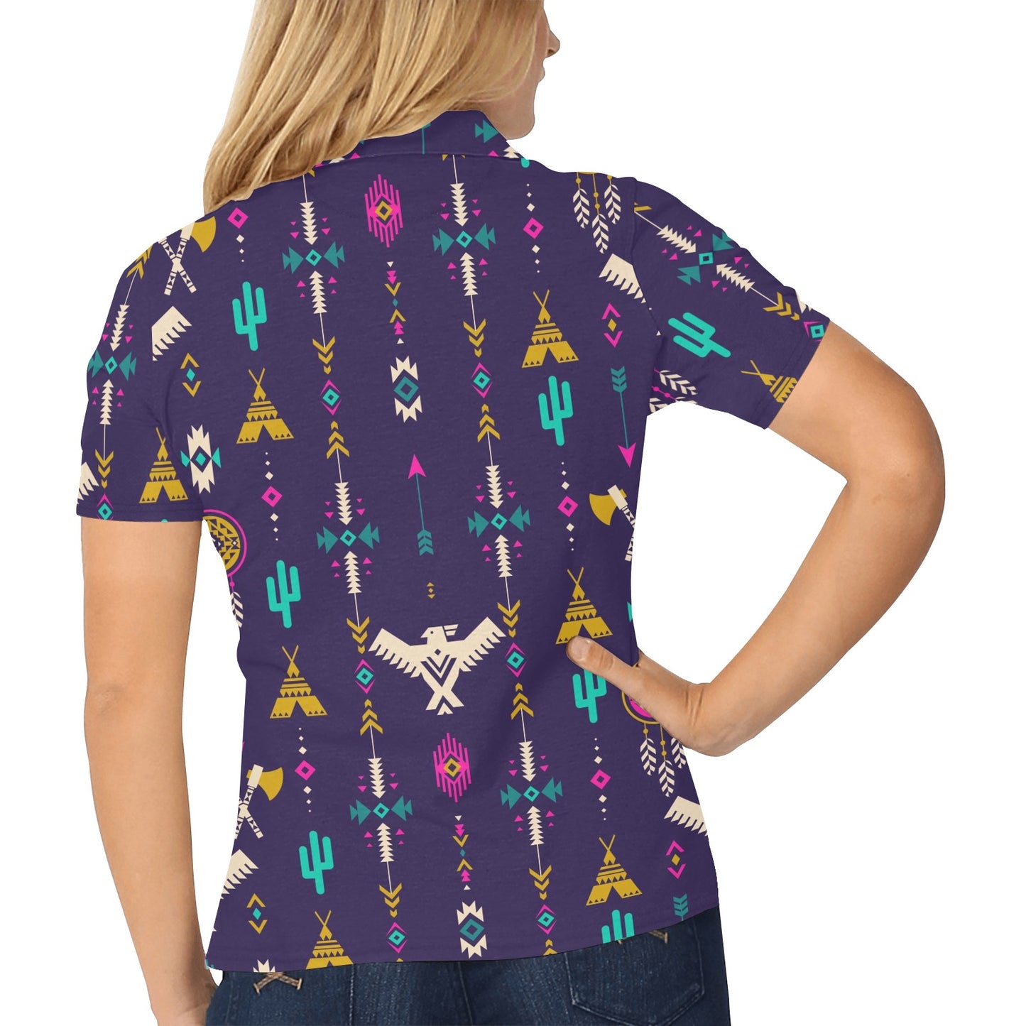 Native American Eagle Indian Pattern Women's Polo Shirt