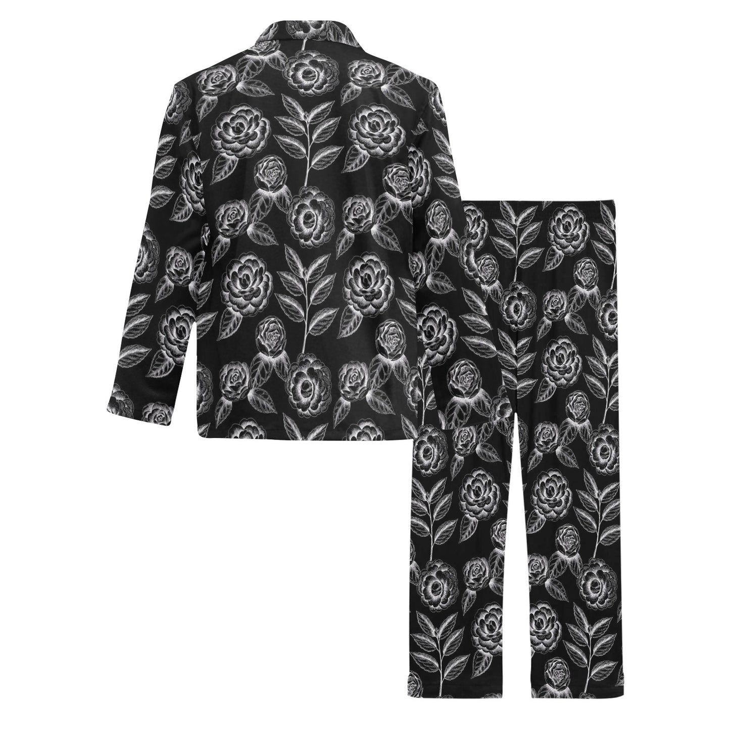 Camellia Pattern Print Design 02 Men's Long Pajama Set