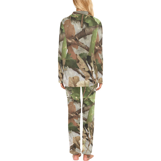Camo Realistic Tree Forest Print Women's Long Pajama Set