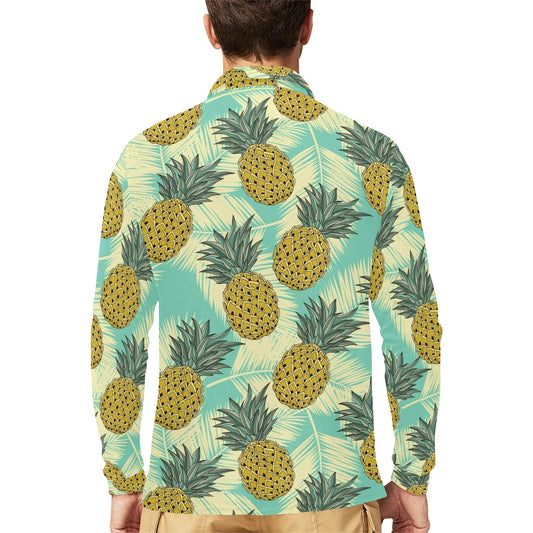 Pineapple Pattern Print Design PP03 Long Sleeve Polo Shirt For Men's