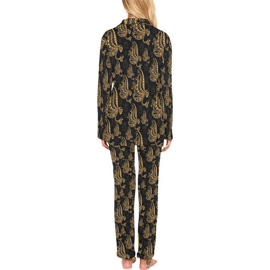 Owl Tribal Polynesian Design Print Women's Long Pajama Set