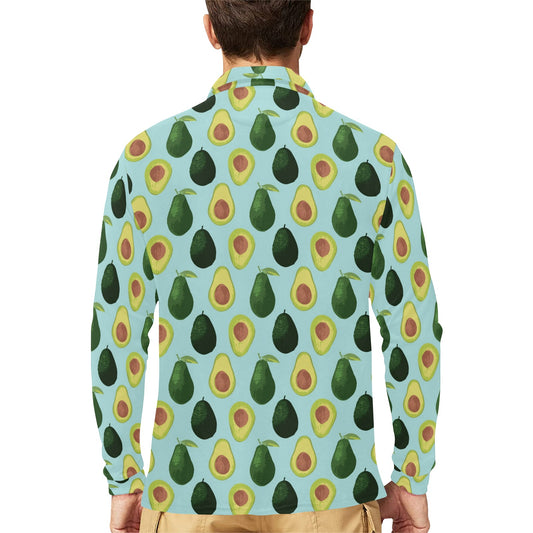 Avocado Pattern Print Design 04 Long Sleeve Polo Shirt For Men's