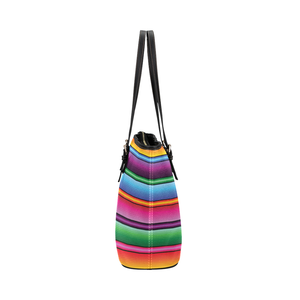 Mexican Blanket Colorful Print Pattern Leather Tote Bag