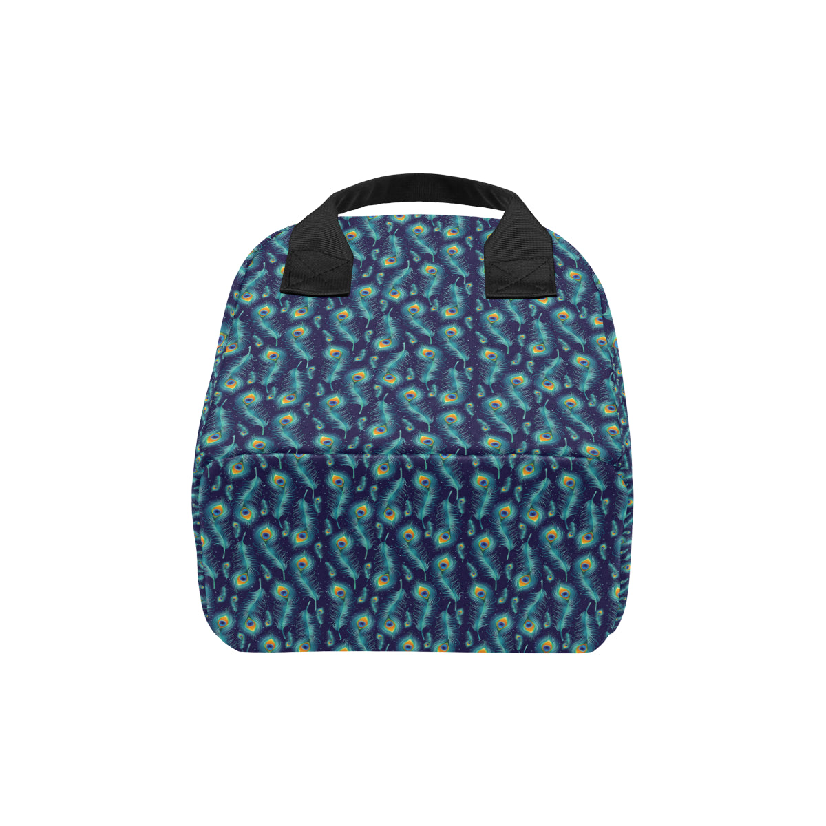 Peacock Feather Blue Design Print Insulated Lunch Bag