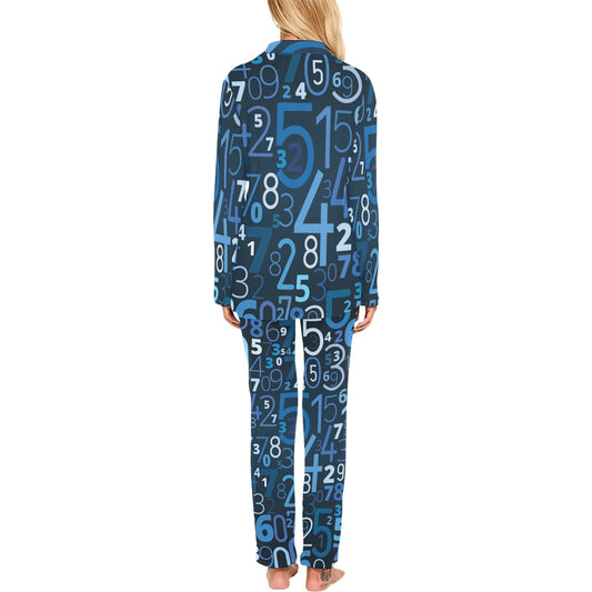 Number Pattern Print Design A02 Women's Long Pajama Set