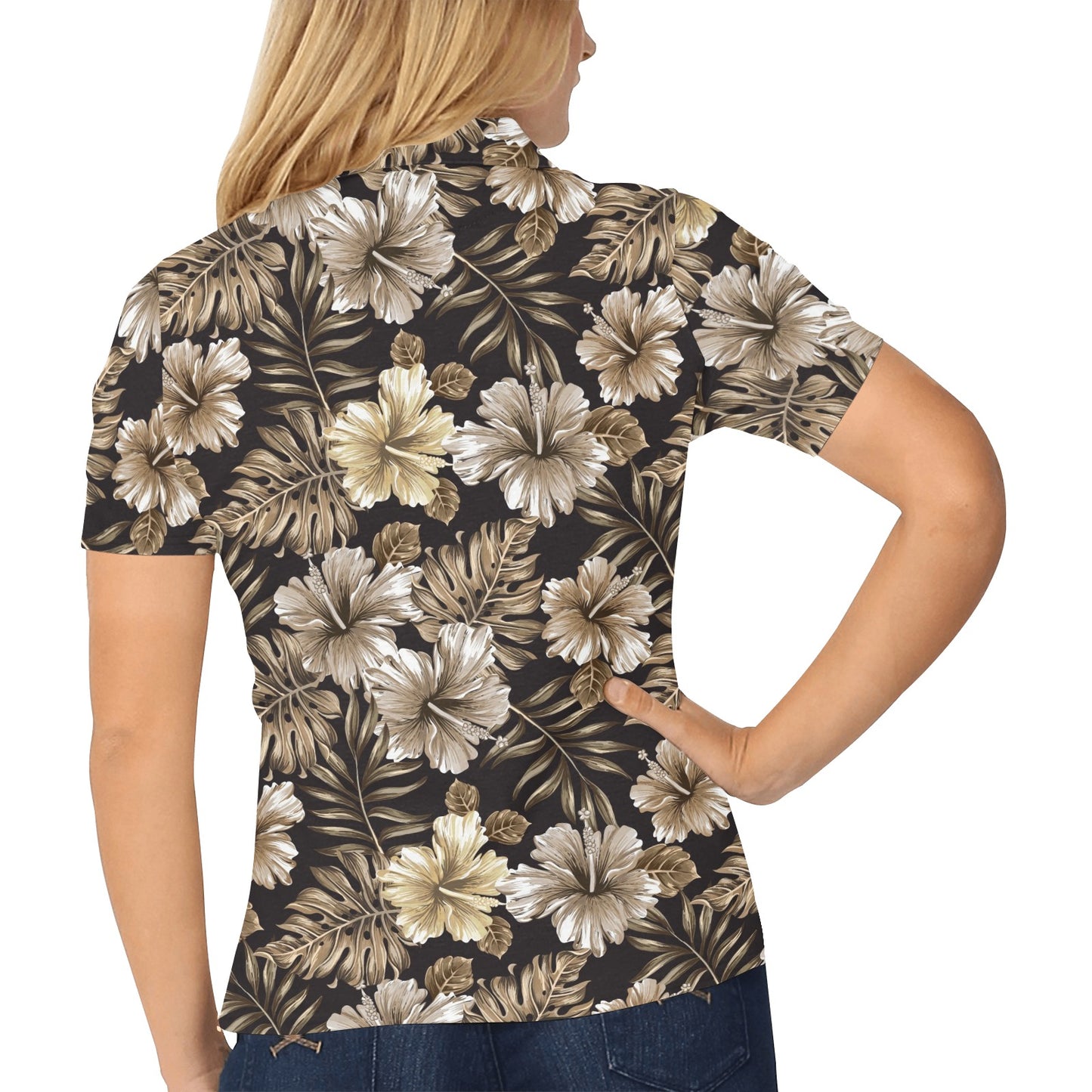 Brown Hibiscus Tropical Women's Polo Shirt