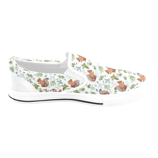 Squirrel Print Design LKS308 White Slip Ons Canvas Women's Shoes