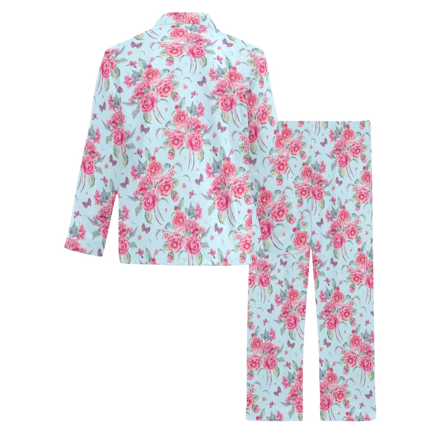 Camellia Pattern Print Design 01 Men's Long Pajama Set