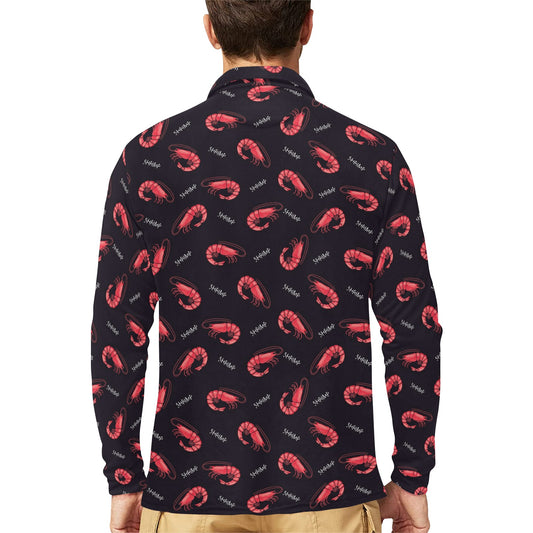 Shrimp Print Design LKS302 Long Sleeve Polo Shirt For Men's