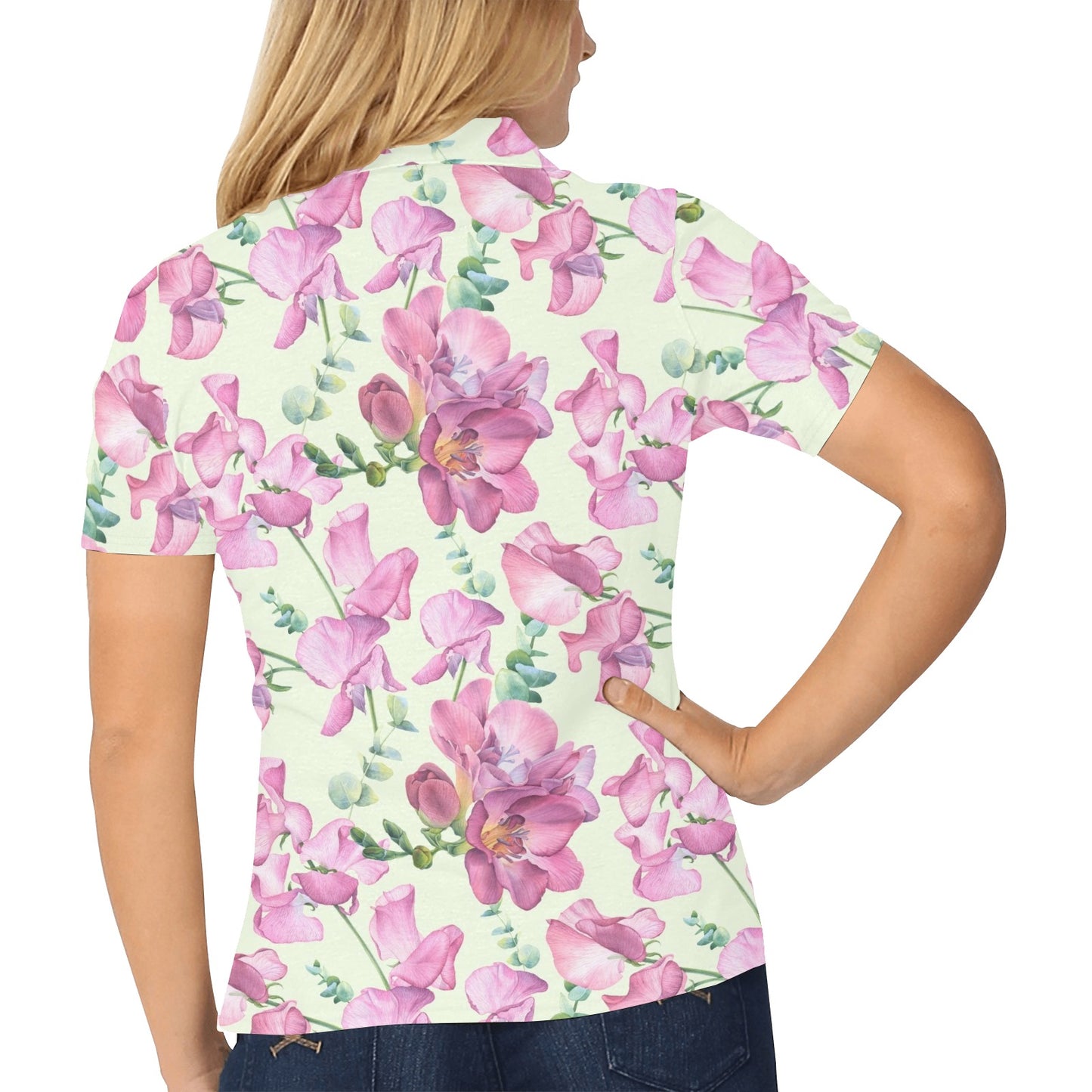 Peony Pattern Print Design PE011 Women's Polo Shirt