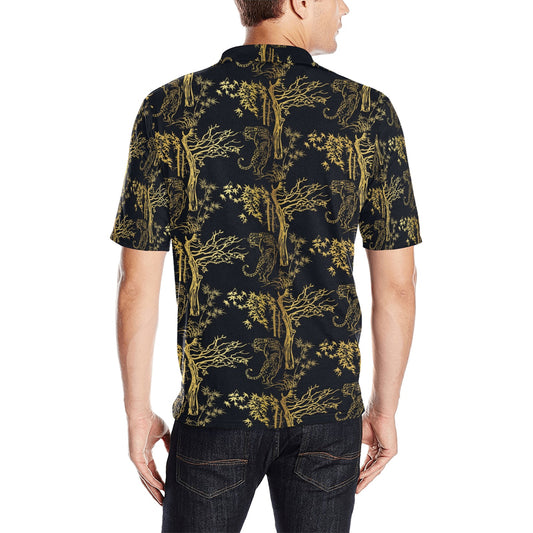 Tiger Gold Print Design LKS307 Men Polo Shirt