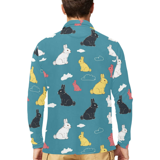 Rabbit Pattern Print Design RB014 Long Sleeve Polo Shirt For Men's