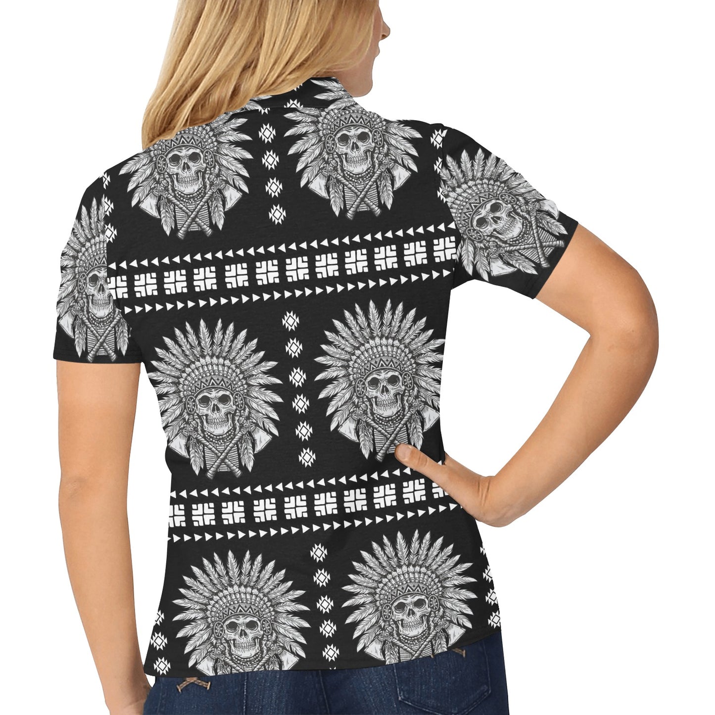 Native American Indian Skull Women's Polo Shirt