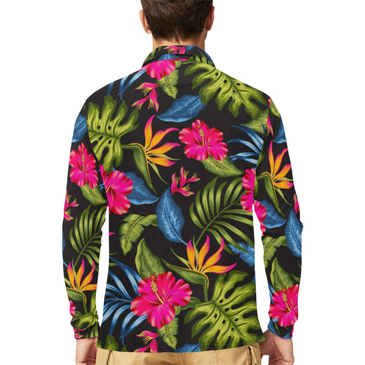 Bird Of Paradise Pattern Print Design BOP014 Long Sleeve Polo Shirt For Men's