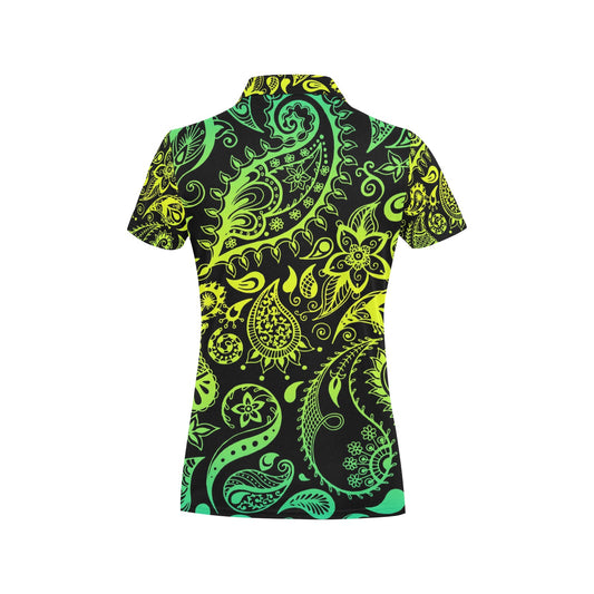 Paisley Green Design Print Women's Polo Shirt