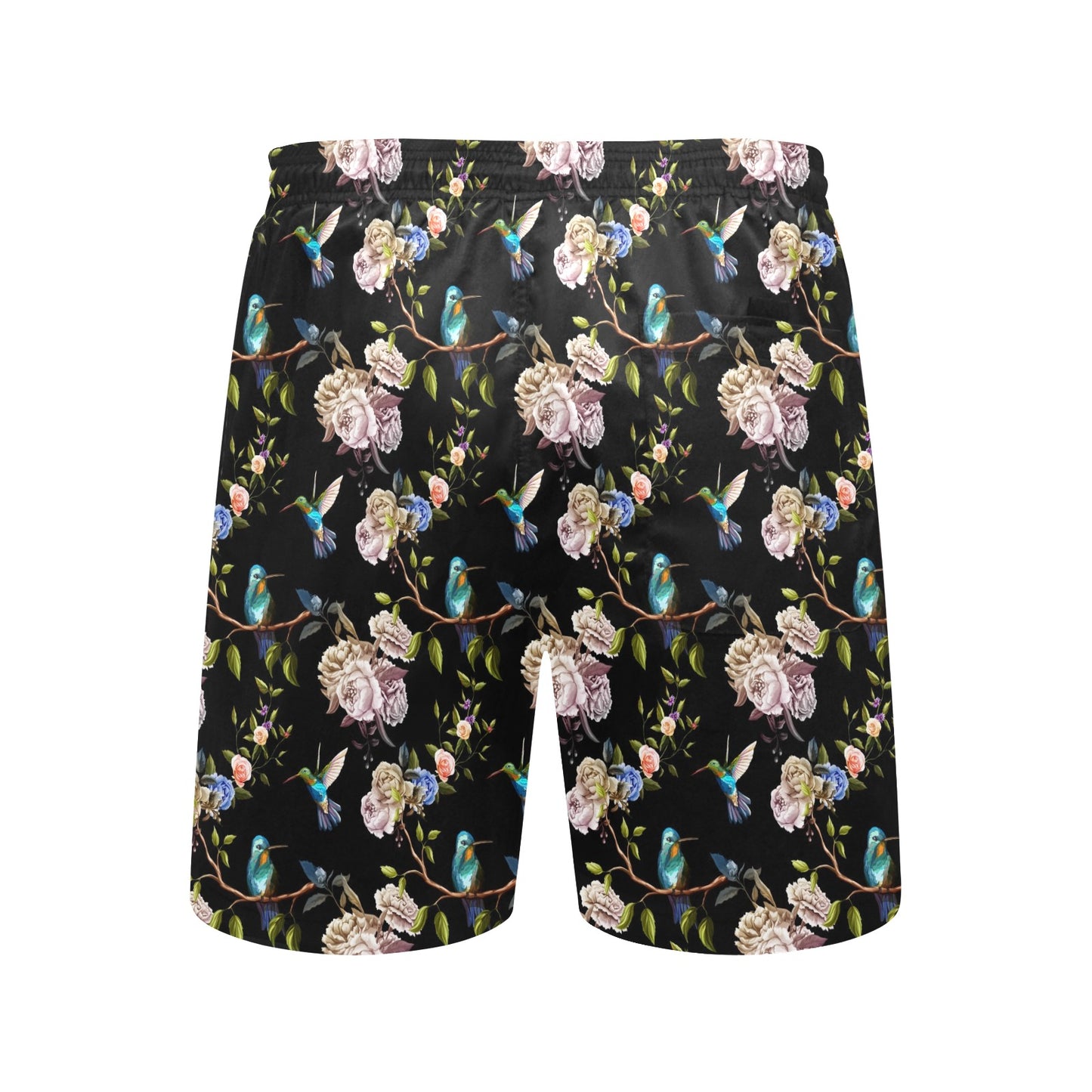 Hummingbird Flower Themed Print Men's Swim Trunks Beach Shorts