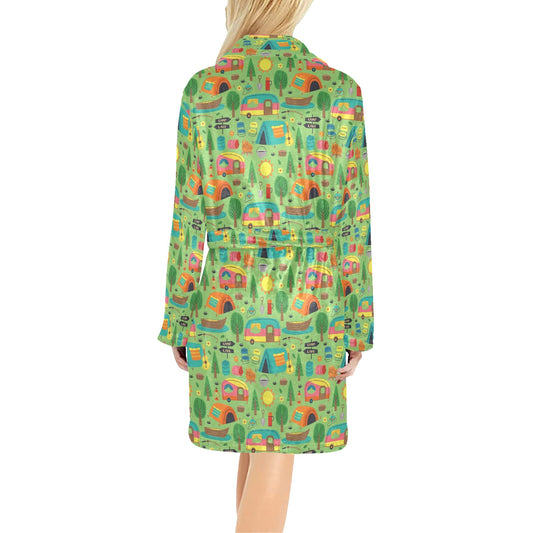 Camping Camper Pattern Print Design 04 Women's Fleece Robe