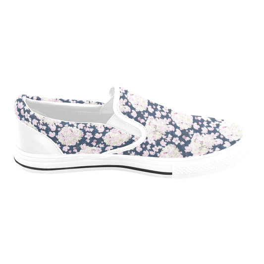 Sakura Print Design LKS305 White Slip Ons Canvas Women's Shoes