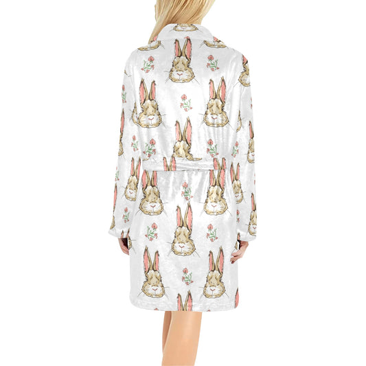 Rabbit Pattern Print Design RB09 Women's Fleece Robe