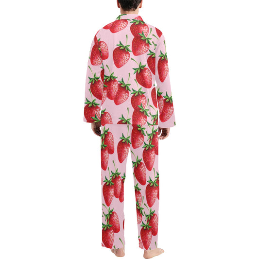 Strawberry Pattern Print Design SB03 Men's Long Pajama Set