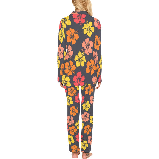 Hibiscus Pattern Print Design HB024 Women's Long Pajama Set