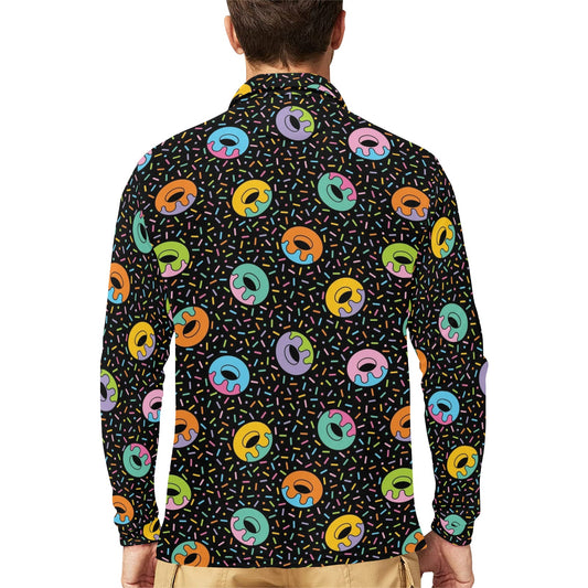 Donut Pattern Print Design DN012 Long Sleeve Polo Shirt For Men's
