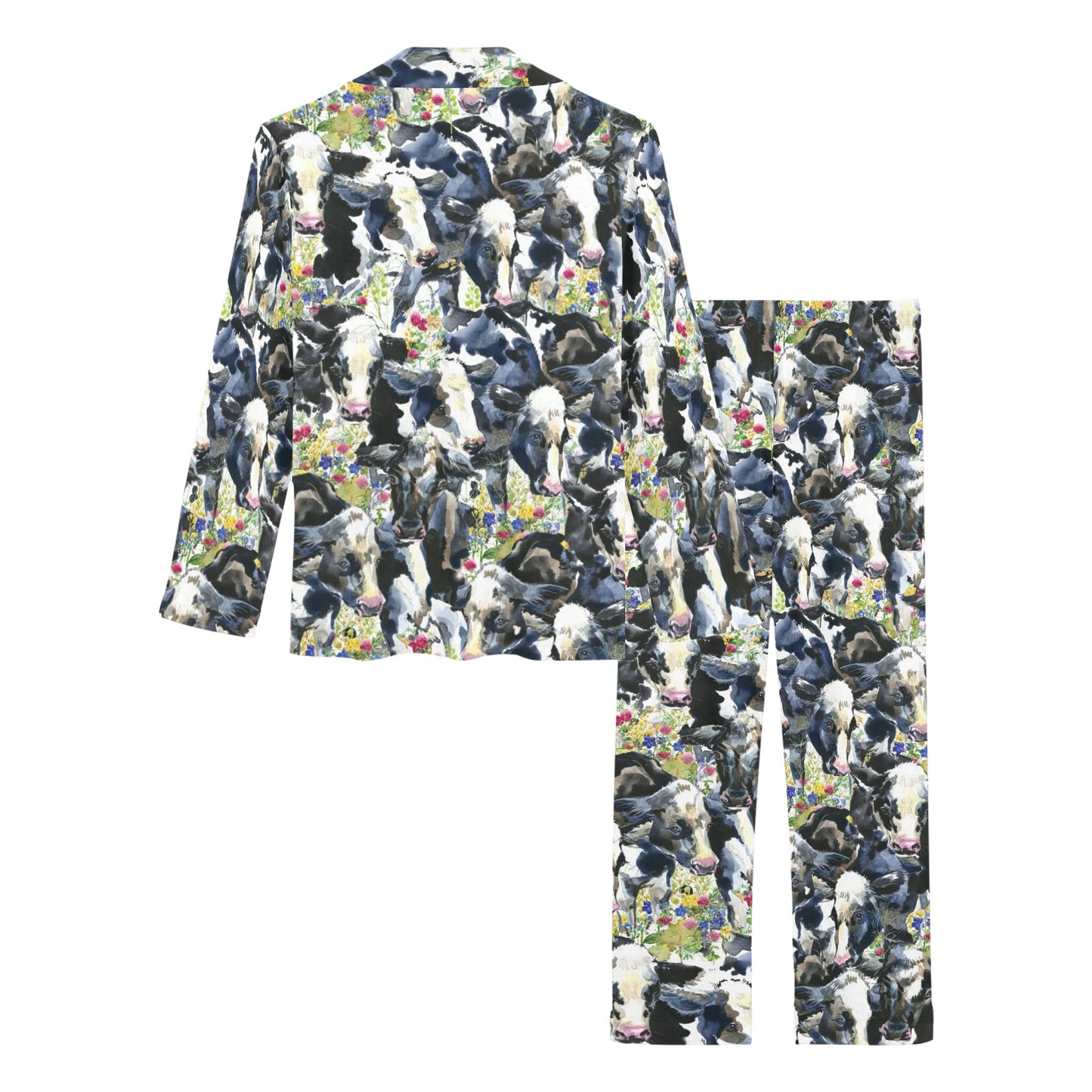Cow Watercolor Print Pattern Women's Long Pajama Set