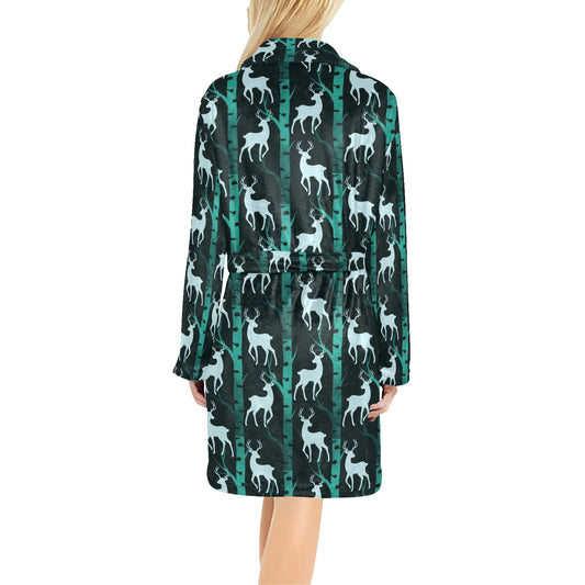 Deer Jungle Print Pattern Women's Fleece Robe