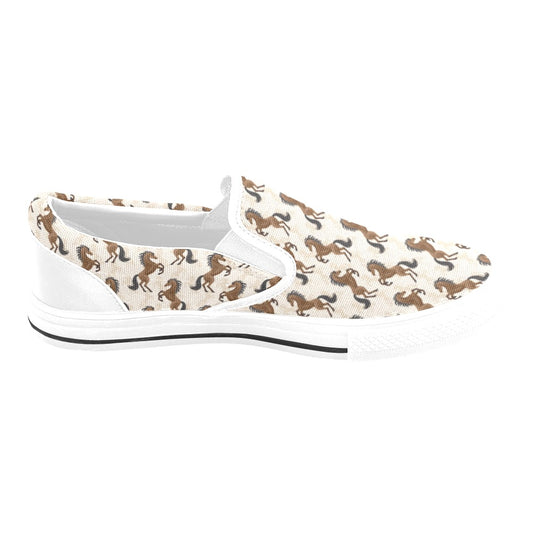 Horse Print Design LKS308 White Slip Ons Canvas Women's Shoes