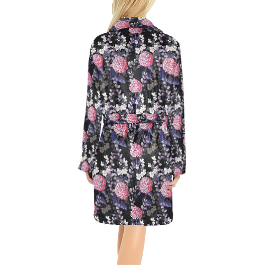 Hydrangea Pattern Print Design HD04 Women's Fleece Robe