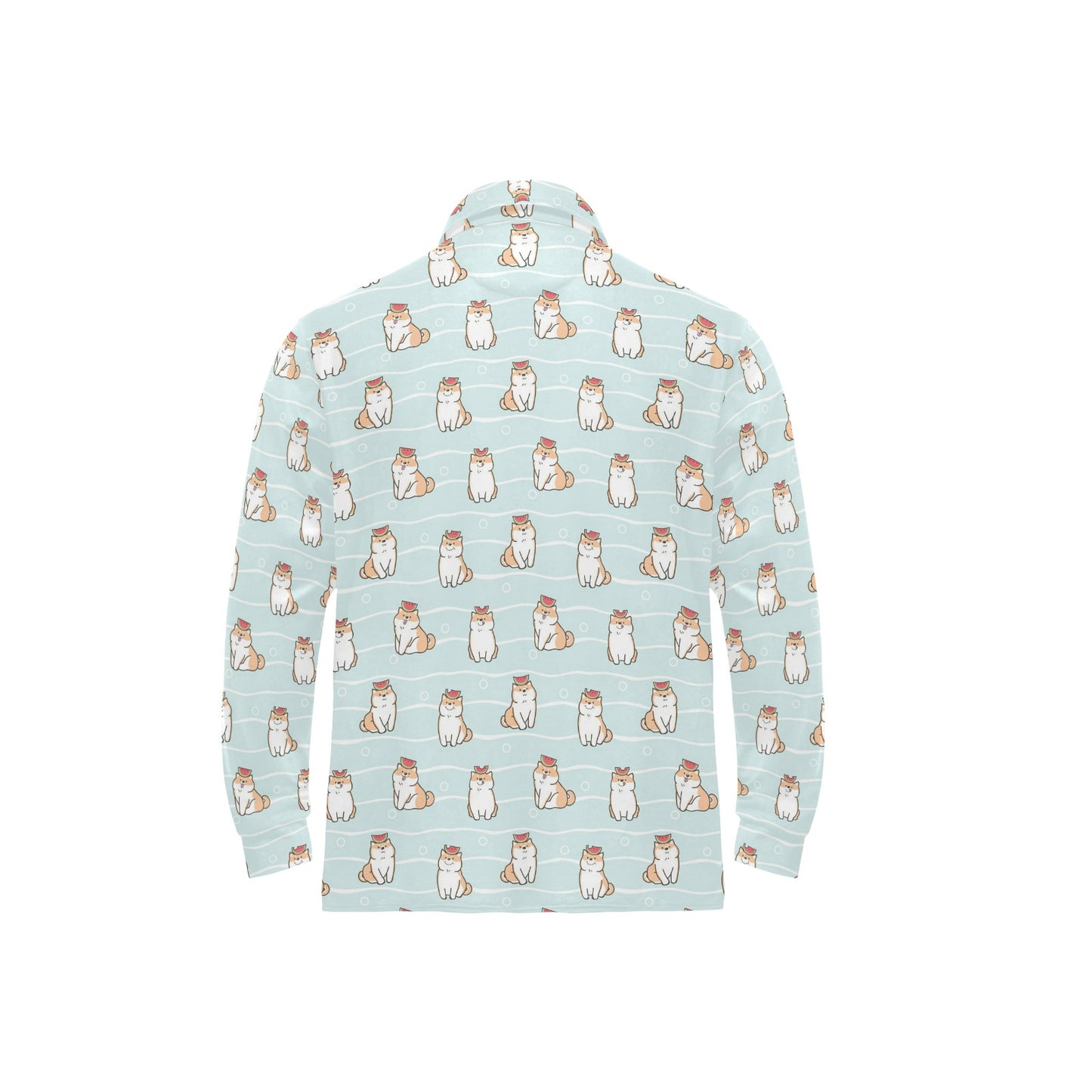 Shiba Inu Print Design LKS3011 Long Sleeve Polo Shirt For Men's