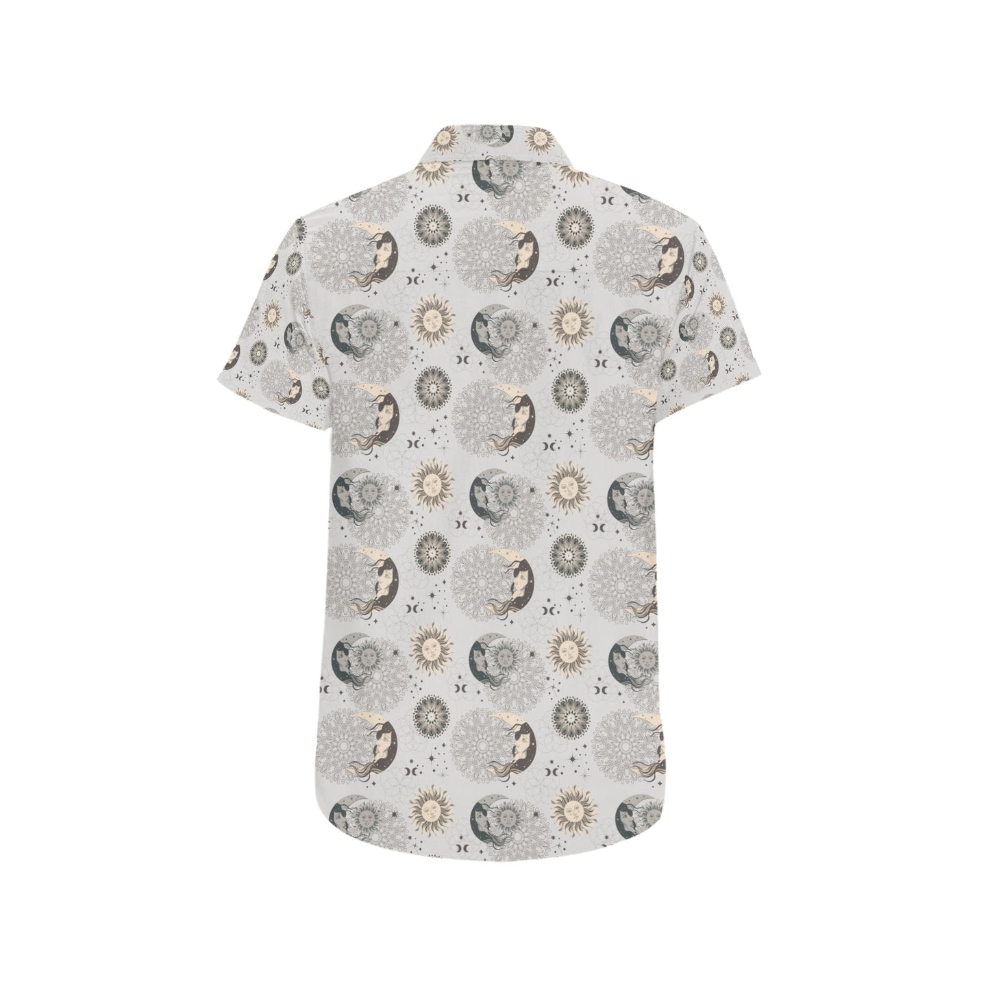 Sun Moon Print Design LKS302 Men Short Sleeve Button Up Shirt