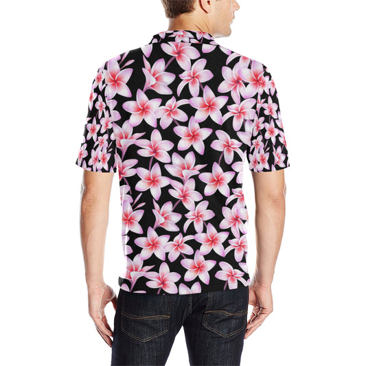 Pink Plumeria Pattern Print Design PM09 Men Polo Shirt