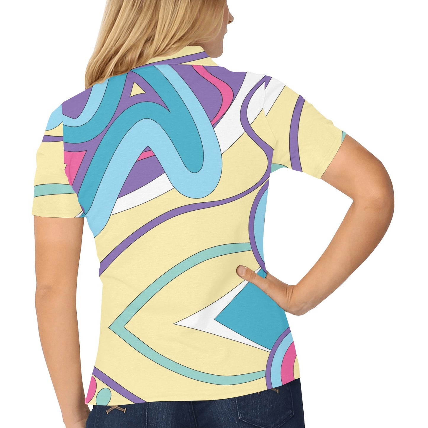 Funky Retro Pattern Print Design A01 Women's Polo Shirt
