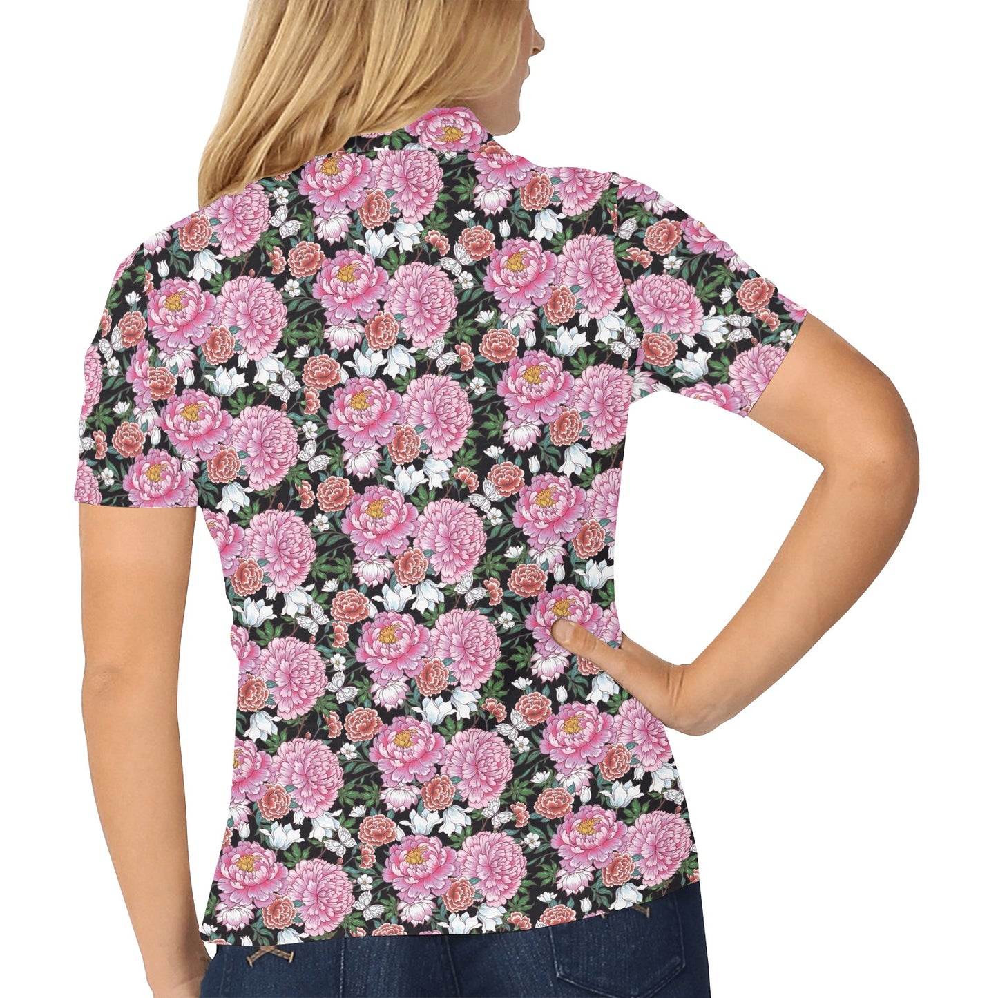 Dahlia Pattern Print Design 02 Women's Polo Shirt