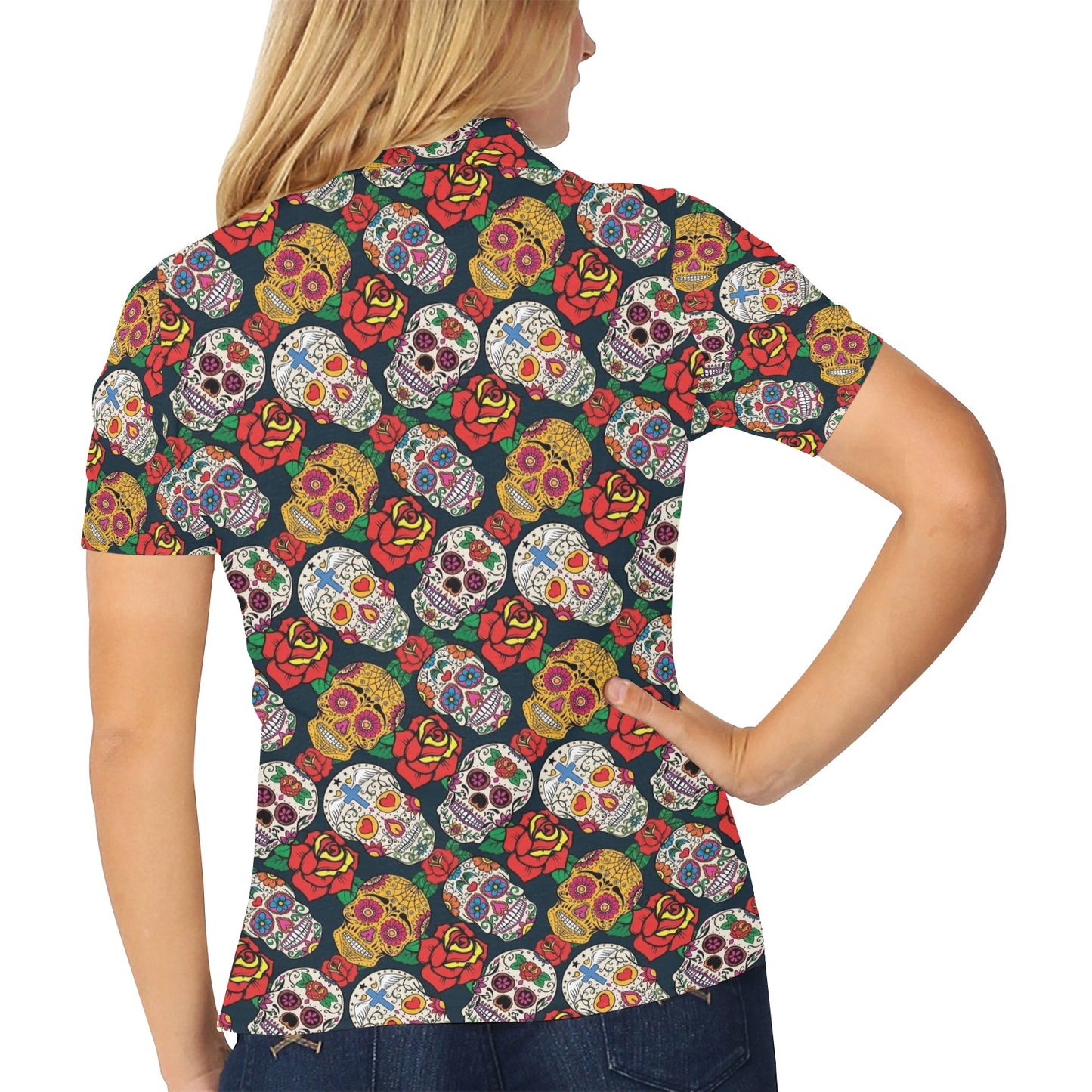 Sugar Skull Print Design LKS306 Women's Polo Shirt