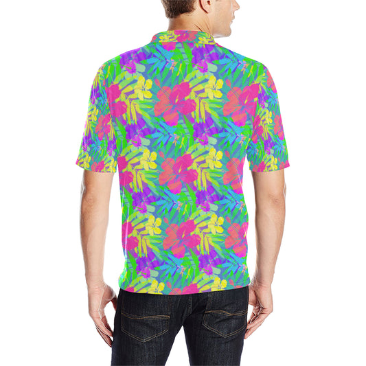 Neon Tropical Pattern Print Design A03 Men Polo Shirt