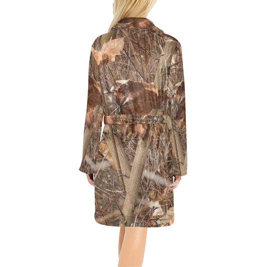 Camo Realistic Tree Forest Autumn Print Women's Fleece Robe