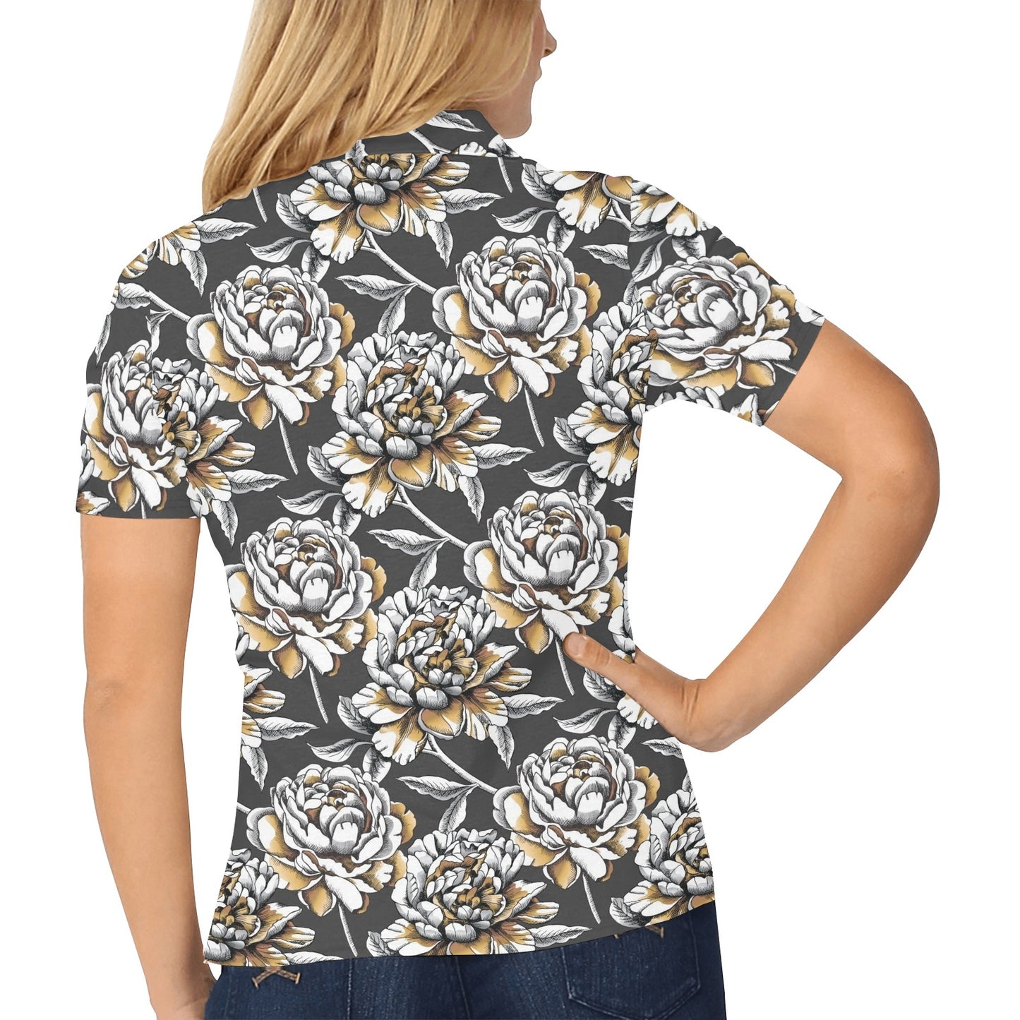 Peony Pattern Print Design PE06 Women's Polo Shirt