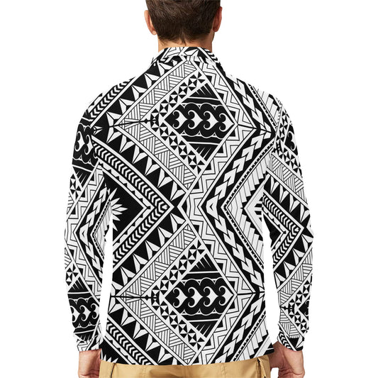 Samoan Tattoo Style Print Design LKS307 Long Sleeve Polo Shirt For Men's
