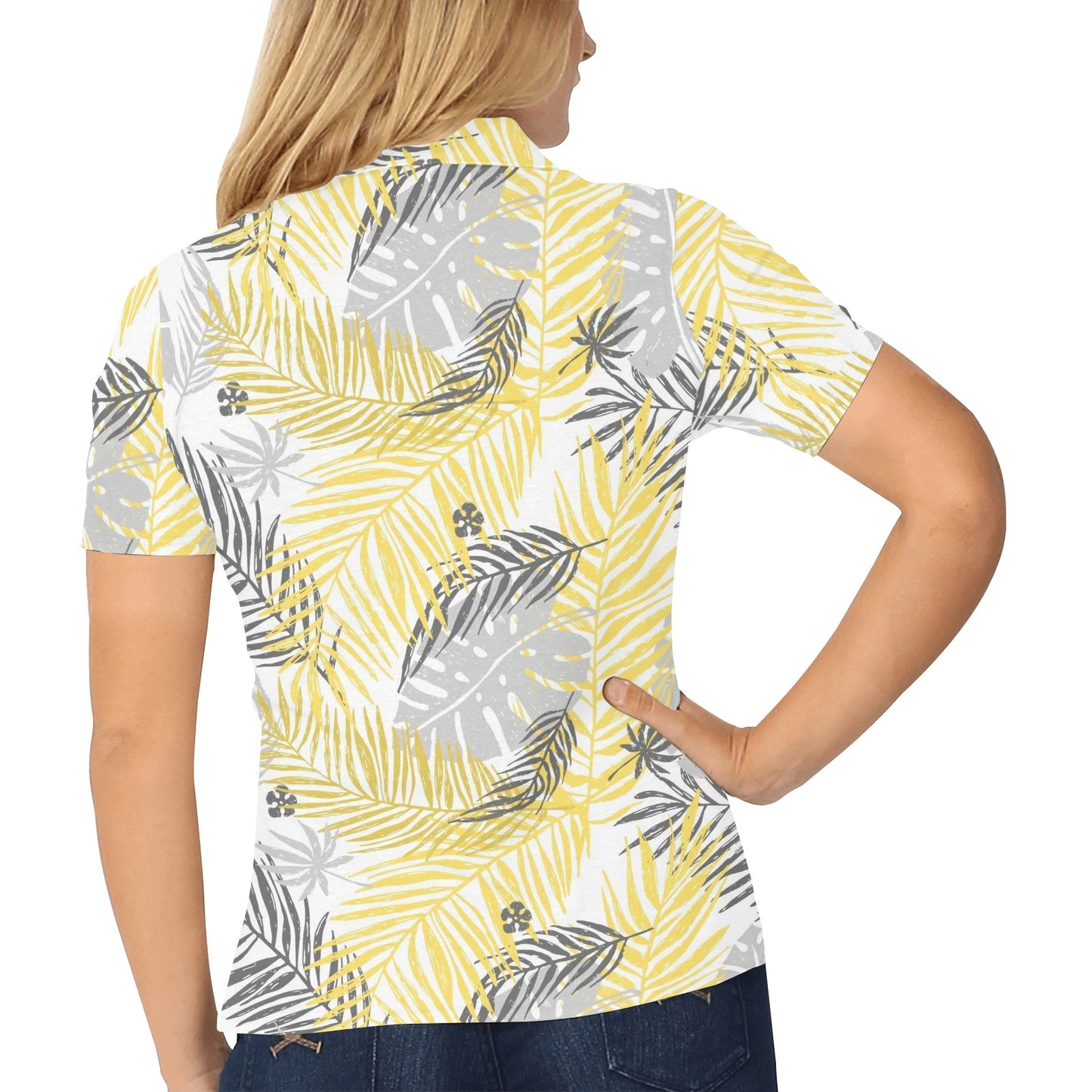 Palm Leaves Pattern Print Design PL012 Women's Polo Shirt