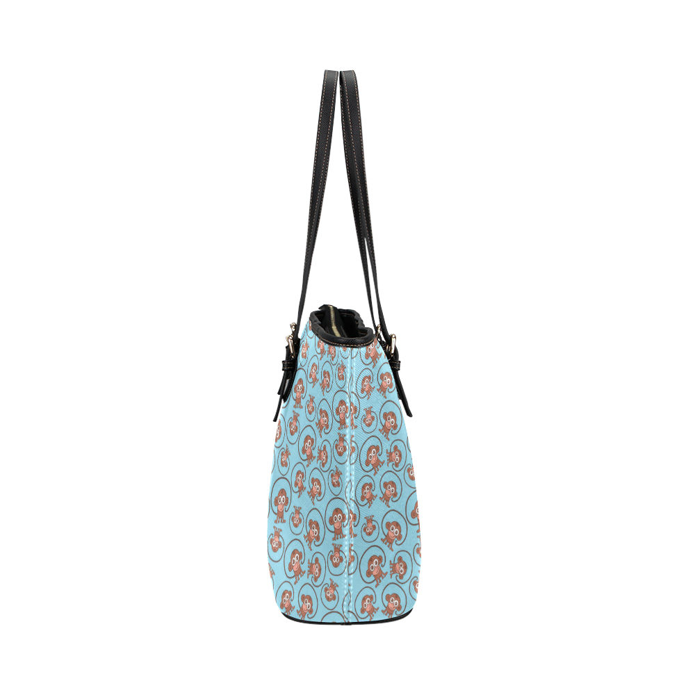 Monkey Cute Design Themed Print Leather Tote Bag